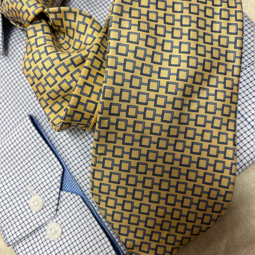 Tommy Hilfiger Vintage Yellow and Blue Geometric Patterned Tie